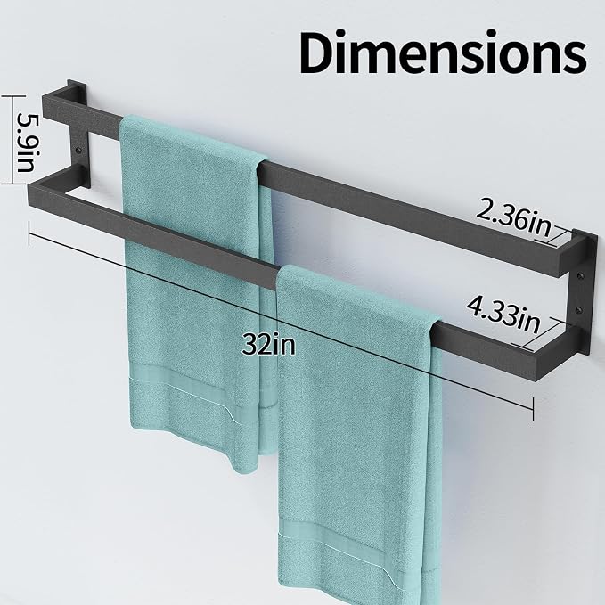 Double Towel Bar,Towel Rack for Bathroom,Towel Holder Wall Mounted Black | 32 Inch Stainless Steel Towel Rod Modern Home Decor,Matte Black Towel Holder Bathroom Accessories