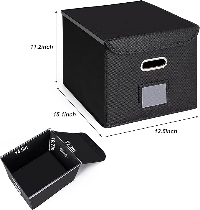CADONO File Organizer Box with Lid (Navy Blue, 14.9 x 12.59 x 10.8 inch) | Large Hanging File Folder Organizer with Plastic Slide, Collapsible Portable Filing Storage Boxes for Office/Decor/Home