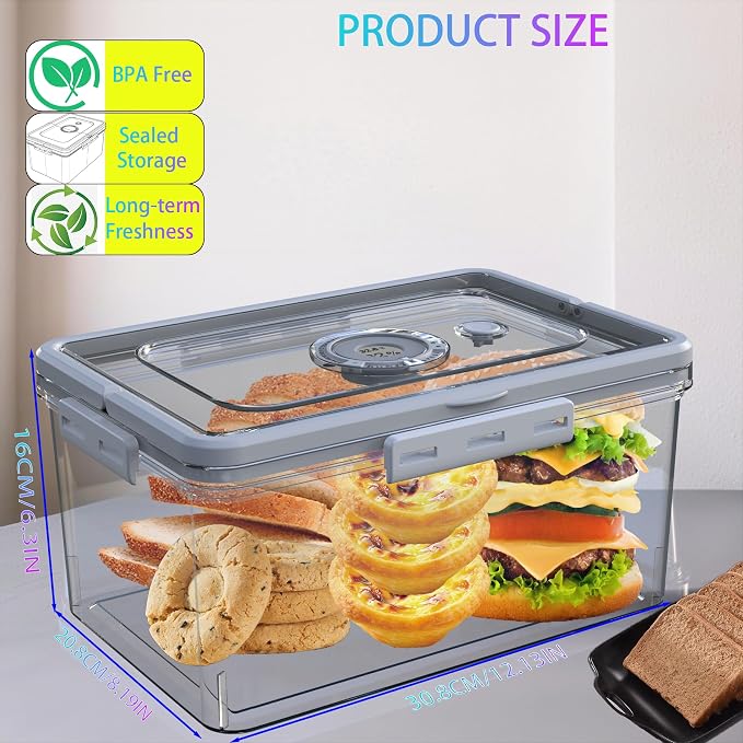 Bread Box With Digital Hygrometer, Portable Bread Boxes with Lid and Handle,New Upgrade Time Recording Bread Storage Container for Homemade Breads,Toast, Bagel, Donut and Cookies,Gifts for Mom Dad