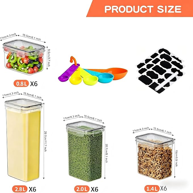 24pcs Airtight Containers, Clear Stackable Dry Food Storage | clear airtight containers with tight lids keep dry food fresh. Safe plastic, stackable for pantry kitchen storage
