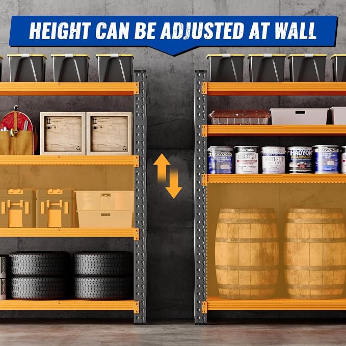 BYNSOE 78.8" W Storage Shelves 7000lbs Garage Metal Shelving Heavy Duty Garage Shelves Adjustable Storage Shelves for Industrial, Factory, (Black Orange, 78.8" W X 24" D X 78.8" H)