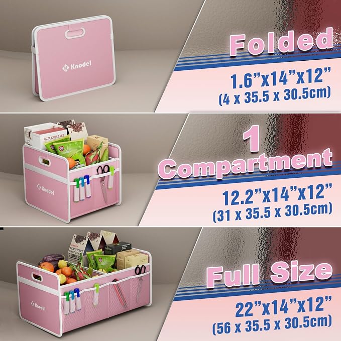 K KNODEL Foldable Trunk Storage Organizer for Car and Suv (Medium, Pink) | Collapsible Car Storage Organizer, Car Organizers and Storage for Sedan, Cargo Organizer, Car Bin, Basket,Bag, Organization
