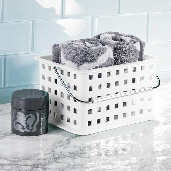 iDesign Portable Shower Caddy Basket with Handle, White | For College Dorm or Bathroom, Made in USA