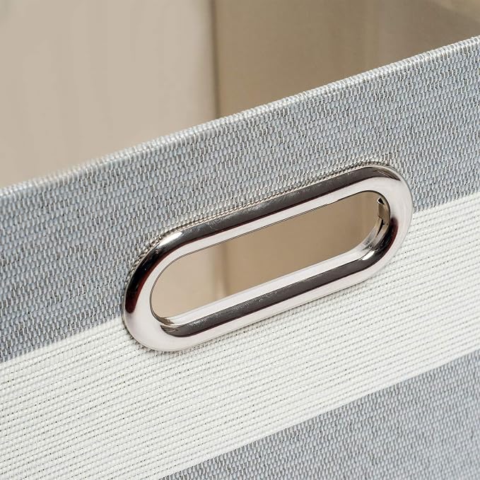 11x11 Storage Cubes Collapsible Fabric Bins Set of 4,Grey-white Striped | Fabric Storage Drawers Cubby Organizer Bins Striped Container for Organizing Home Office Wardrobe Closet Shelf