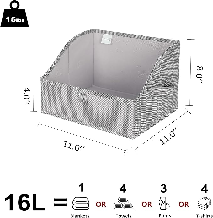 WUIKE Closet Storage Bins with Handles, 3-Pack, Large, Open Front, Greige | Trapezoid Organizing Bins, Fabric Storage Baskets with Handles, Foldable Storage Bins for Clothes, Purses, and Blankets