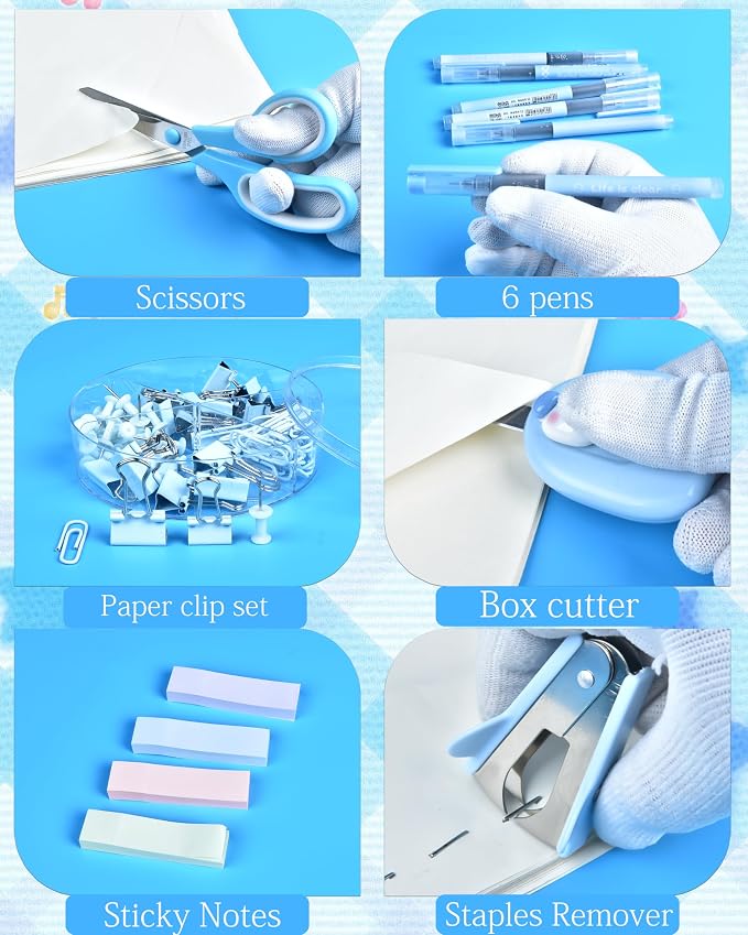 Blue Desk Accessories and Organizers with Desk Organizer and 360°Rotating Pen Holder stapler Pen and a Lot of Office Blue Office Supplies Beautifully Presented in a Gift Box