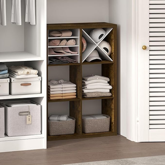 Furinno Cubic Extra Thick 6-Cube Closet Organizers and Storage, Amber Pine | 14.6 x 30 x 44 in, Open Shelf Closet Storage, Closet Organizer, for Wardrobe, Bedroom, Living Room