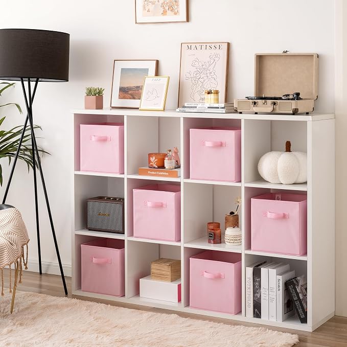 GRANNY SAYS Cube Storage Bins, 11 Inch 6 Pack Storage Cube Organizer, Foldable Fabric Storage Boxes with Handle, Decorative Clothing Storage Baskets for Shelves, Closet, Pink