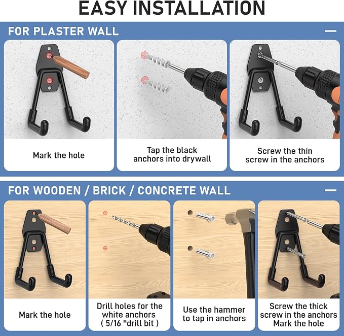 Garage Hooks, Anti-Slip Heavy Duty Wall Mount Hooks, 30-Pack | Hanging Storage for Bikes, Ladders, Hoses, Ropes, Garden Tools - For Warehouse, Workshop, Shed, Shop, Yard