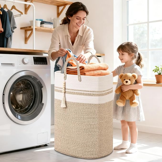 Woven Laundry Basket for Clothes, 100 L Large Rectangle Laundry Hampers, Nursery Storage Basket for Toys, Tall Dirty Clothes Hamper for Bedroom Aesthetic, Bathroom, Laundry Room