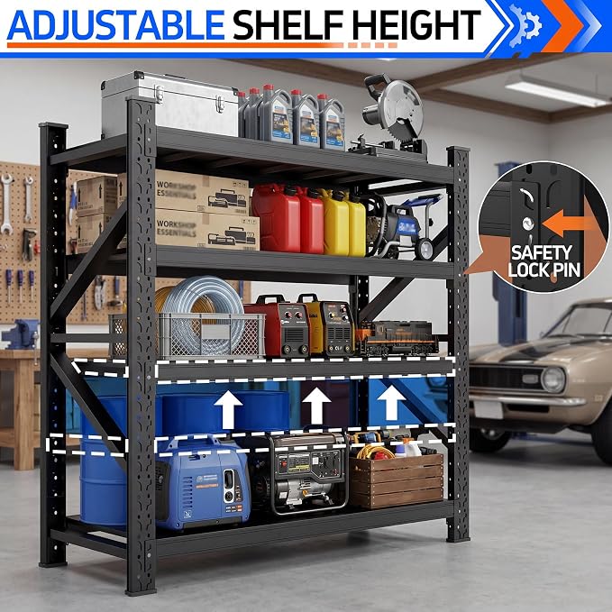 LLIIFFFEE Heavy Duty 4-Tier Metal Storage Garage Shelving Unit | 5000 LBS Capacity, 69.6"H×70.8"W×23.6"D Garage Storage Shelves for Garage,Warehouse,Basement