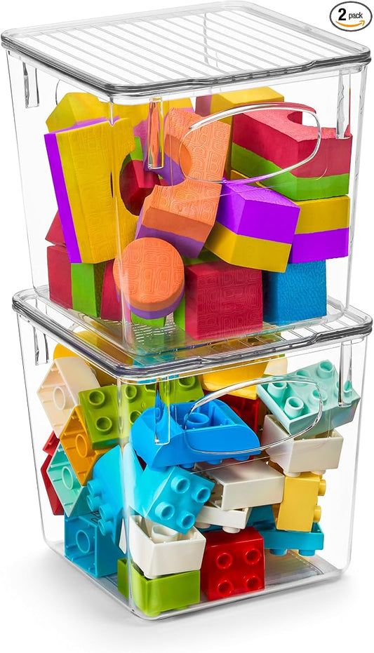 Sorbus Small Clear Plastic Storage Bins With Lids - Stackable Organizer For Toys, Clothes, Medicine, Makeup, Closet, Art Supplies, Bathroom, Shoes (2 Pack)
