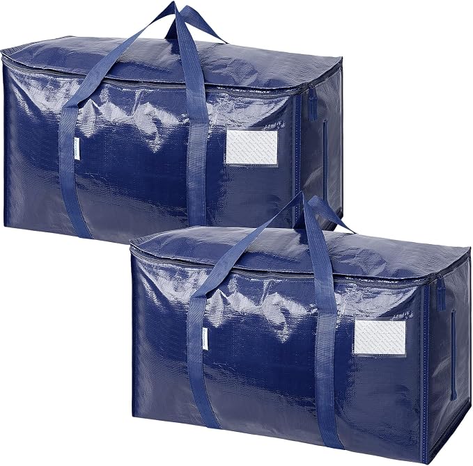 TICONN 2 Pack Extra Large Moving Bags Heavy Duty with Zippers & Carrying Handles, Durable Storage Bags Moving Boxes for Closet Organizers and Storage (2 Pack, Navy)
