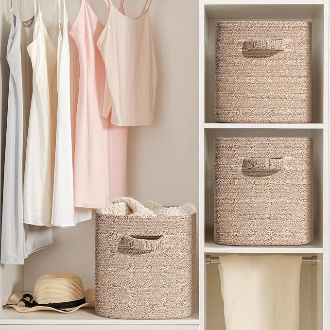11 Inch Storage Cubes, 6 Pack Cube Storage Bins for Organizing, Cotton Rope Woven Baskets for Shelves, Bathroom, Kids Room, Closets, Baby Nursery