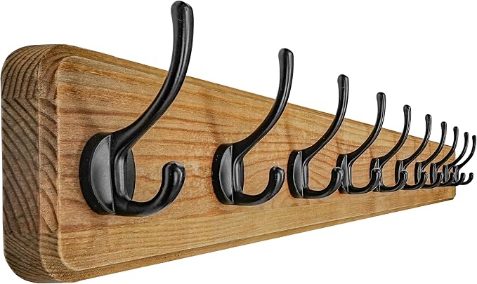 Coat Rack Wall: 38-1/4" Long, Patented, Heavy-Duty, 10-Double-Hooks Wooden Wall Mounted Coat Rack Coat Hanger Hook Rail for Winter Coats Hat Jacket Clothing, Weathered Brown