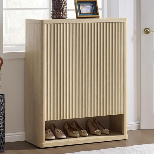 SICOTAS Shoe Cabinet 44 inch Tall Fluted Shoe Cabinet with Doors & 4 Shelves Wooden Large Hidden Shoe Storage Organizer Modern Free Standing 6-Tier Cabinet for Entryway Living Room Closet