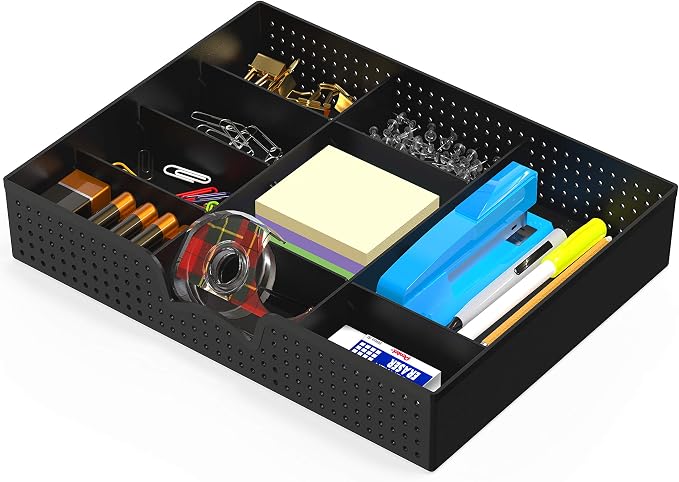 Simple Houseware Drawer Organizer Tray, 9 Adjustable Compartments, Black | For Office, Makeup, and Craft Drawer or Desktop Storage