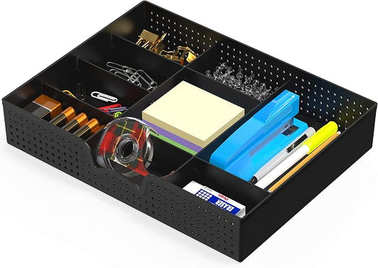 Simple Houseware Drawer Organizer Tray, 9 Adjustable Compartments, Black | For Office, Makeup, and Craft Drawer or Desktop Storage