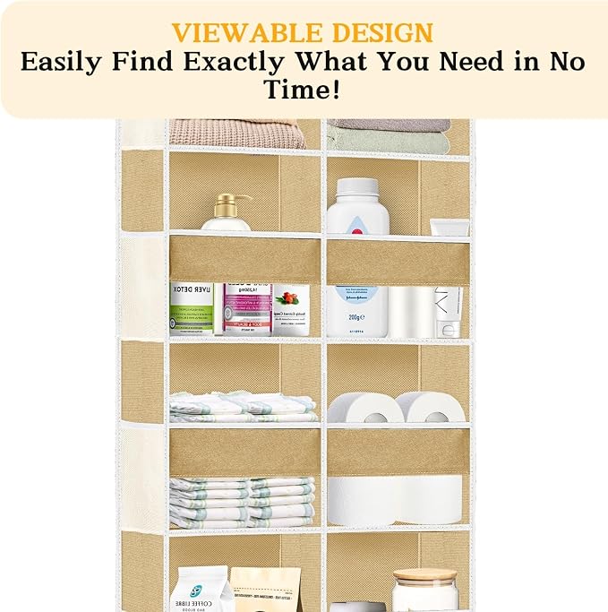 Ofiray-home Over the Door Organizer 5 Tiers,Extra Large Behind Door Storage of 10 Compartments,80 lbs Weight Capacity Over the Door Storage, Door Hanging Organizer for Closet, Diaper Organizer, Camel