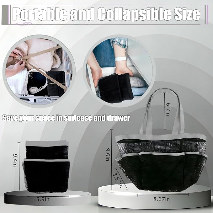 Mesh Shower Caddy Portable - 9 Pockets for College Dorm Room Essential | Large Capacity Mesh Shower Caddy with 9 Pockets, Portable Hanging Toiletry Bag for College Dorm, Gym, Camping and Beach