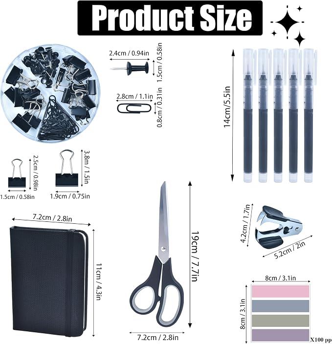 Black Desk Accessories, 24Pcs Office Supplies and Desk Organizers, with Tape Dispenser, Stapler, Staple Remover, Ect, Gift Box Packaging