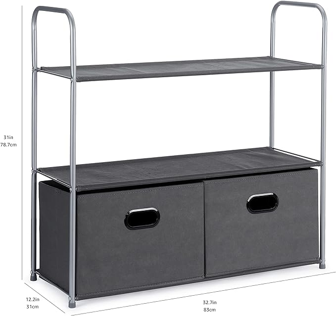 Amazon Basics Freestanding Closet Organizer with Fabric Bins, Drawers and 3 Shelves, Easy to Assemble, Grey, 32.7" x 12.2" x 31"