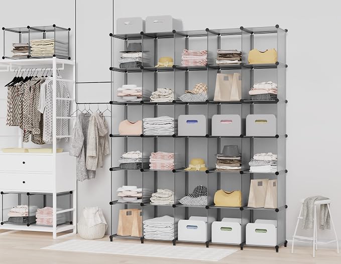 HOMIDEC Closet Organizers and Storage, 12 Cube Storage Organizer, Grey | Portable Closet Shelves Clothing Storage Closet Organization for Kids, Closet, Bedroom, Bathroom, Office