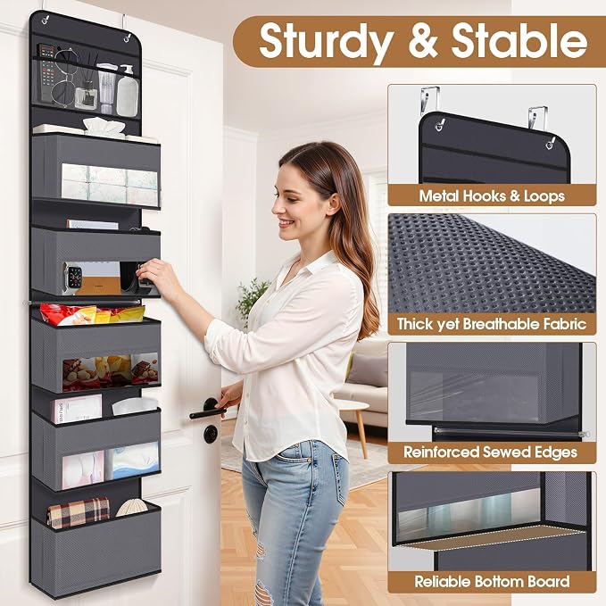 Over The Door Organizer Storage behind Door Hanging Organizer for Nursery | 6 Tier, Detachable, Clear Window, Sturdy Construction, Space-Saving Storage for Closet, Bedroom, Bathroom & Nursery