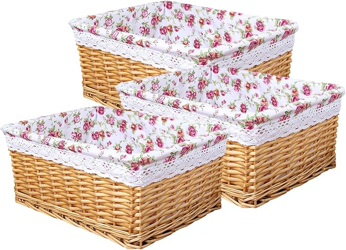 rismart Handmade Wicker Storage Baskets Woven Decorative Organizing Bins for Bedroom Bathroom Shelf Gold