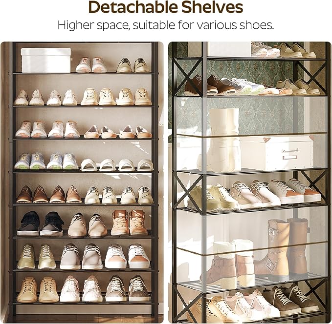YATINEY 10 Tier Shoe Rack, Large Capacity Shoe Storage Organizer Holds 40 Pairs, Sturdy and Stable, for Entryway, Hallway, Closet, Dorm Room, Greige and Black SS10BG