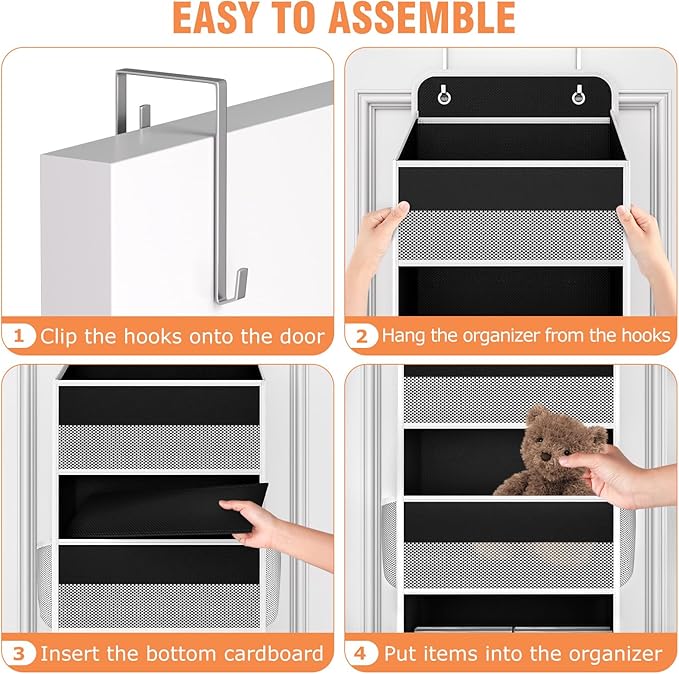 Over The Door Organizer Storage Large Capacity Hanging Bedroom Storage | 4 Shelves, 40 LB Capacity, Foldable Mesh Design, Clear Window, Sturdy, Large Storage Organizer for Nursery, Pantry & Closet
