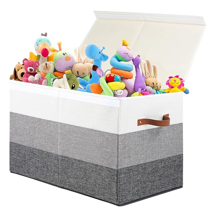 Mayniu Toy Box Storage Chest with Divider, Large Sturdy Toy Bin Organizer Basket with Lid for Kids, Boys, Girls, Nursery, Living Room, Bedroom, Playroom, Closet, 25"x13" x16"(Gradient Grey)