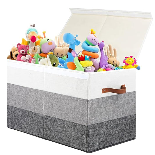 Mayniu Toy Box Storage Chest with Divider, Large Sturdy Toy Bin Organizer Basket with Lid for Kids, Boys, Girls, Nursery, Living Room, Bedroom, Playroom, Closet, 25"x13" x16"(Gradient Grey)