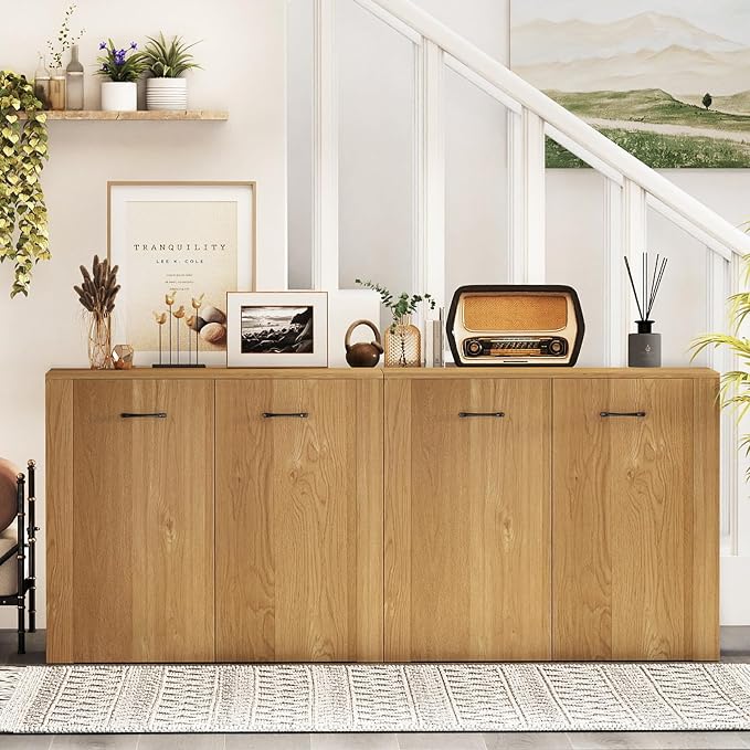 Giantex 38" Sideboard Cabinet with 2 Doors & 4 Shelves (Natural) | Bathroom Storage Organizer with Anti-Tipping Device, Metal Hinges, Credenza for Living Room, Kitchen, Entryway