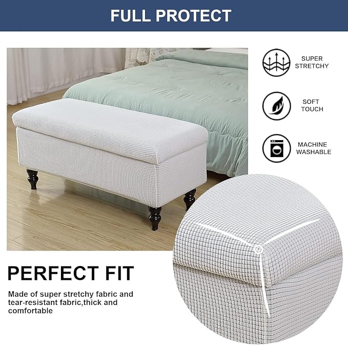 FUANGUI Ottoman Cover Slipcovers Rectangular Folding Stretch | Storage Bench Footrest Sofa Stool Covers Footstool Protector with Elastic Bottom, Removable Washable,Large