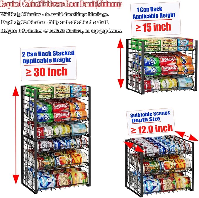 JKsmart 3-Tier Stackable Can Rack Organizer for Pantry, Adjustable Can Storage Holder for Various Ounces of Canned food Soda Drinks, Can Dispenser for Kitchen Cupboard Cabinet, 2 Pack