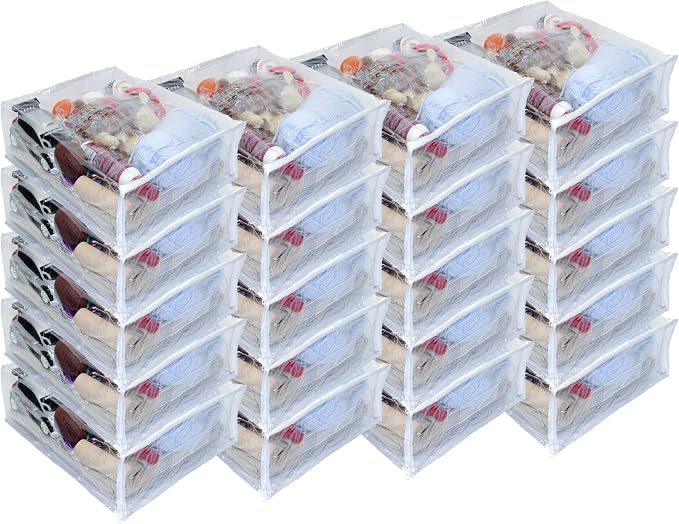 20-Pack Heavy Duty Vinyl Zippered Closet Square Storage Bags (Clear) for Sweaters, Throws, Arts & Crafts, Toys and Much More! (12" x 15" x 5") 3.9 Gallon