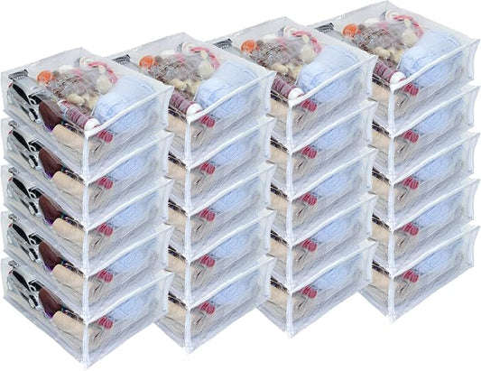20-Pack Heavy Duty Vinyl Zippered Closet Square Storage Bags (Clear) for Sweaters, Throws, Arts & Crafts, Toys and Much More! (12" x 15" x 5") 3.9 Gallon