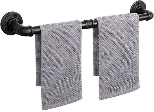 Industrial Pipe Towel Rack Towel Bar, Heavy Duty Wall Mounted Rustic Farmhouse Bath Towel Holder for Bathroom (Black, 24 inch)