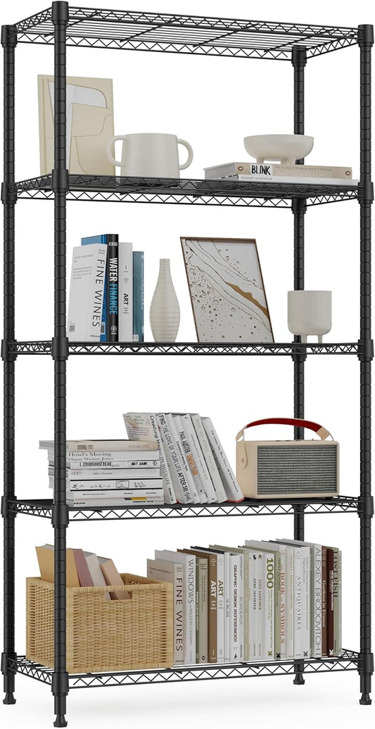 M MZG 1250 lbs 5 Tier Shelf Metal Storage Shelves Wire Rack Closet Organizers for Garage Kitchen Bathroom Laundry Black 11.8" D x 29.5" W x 59.5" H