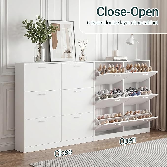 Shoe Cabinet with 6 Flip Drawers, Narrow Freestanding Shoe Organizer, Hidden Slim Shoe Storage Cabinet for Entryway, Hallway, Living Room, White