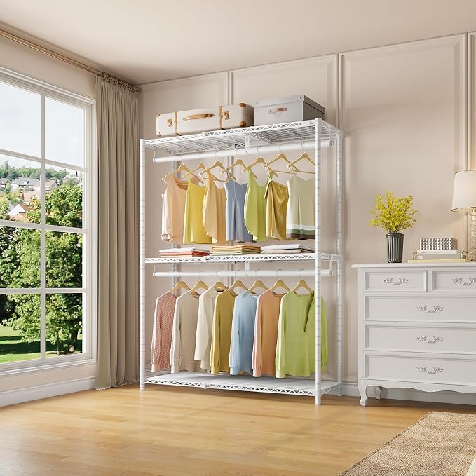 VIPEK X1 Plus Expandable Heavy Duty Clothes Rack, Clothes Organizer White | Reach-in Closet System with Adjustable Shelves & Hanger rods from 2'8" to 4'6", Metal Clothing Racks Portable Walk-in Closet