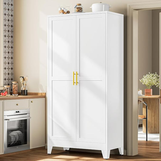 PAOFIN Metal 79“ Kitchen Pantry Cabinet, Pantry Storage Cabinet with Doors and 5 Adjustable Shelves, Freestanding Cupboard Kitchen Cabinet,Tall Cabinet for Living Room,Pantry, Bathroom,Kitchen