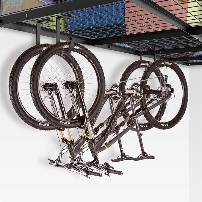 FLEXIMOUNTS 4 Pack Add-On Storage Flat Hooks, Black | Accessory for Garage Ceiling Rack and Wall Shelving, Max Weight Capacity up to 50 lbs