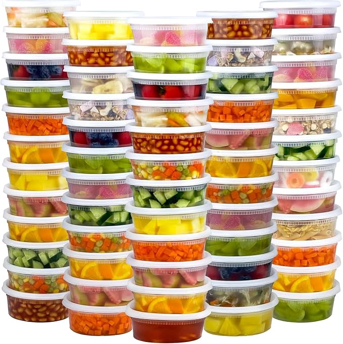 60 Sets 32/16/8 oz Deli Containers With Lids 20 Set Each, Leak-Proof BPA-Free Airtight Plastic Takeout Bowls Food Storage Containers, Freezer/Microwave/Dishwasher Safe (8 oz - 60 Sets)
