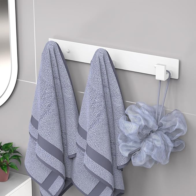 PMMASTO Stainless Steel Coat Rack Wall Mounted, Heavy Duty Metal Hook Rail for Hanging Coats Hats Towels Robes Bags, Modern Wall Hooks Organizer (White, 3 "L Hooks, 2 Pack)