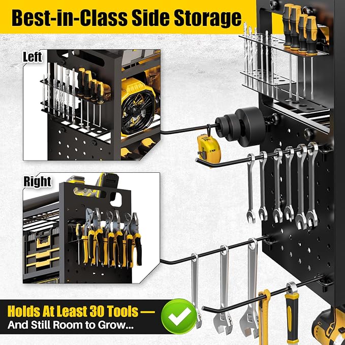 Power Tool Organizer Wall Mount | 8-Outlet TR Charging Station | Garage Storage Rack with Cordless Drill Holder | Heavy Duty Metal Shelf for Workshop Organization
