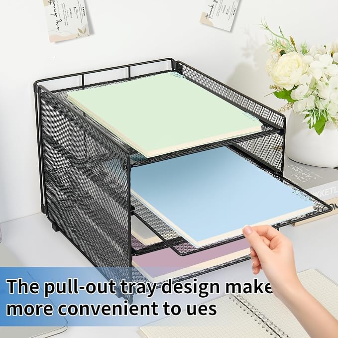 OPNICE 4-Tier Paper Organizer Letter Tray, Desk Organizers and Accessories, Office Desk Accessories, Desktop File Organizer for Office, Home or School, Black