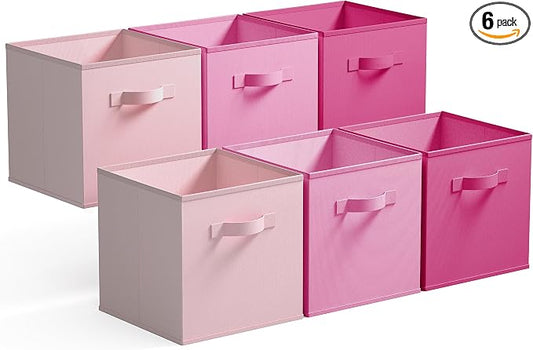 GRANNY SAYS Pink Gradient Cube Storage Bins, 11 Inch Cube Storage Organizer, Fabric Collapsible Storage Bins with Handle, Storage Cubes for Shelves, Closet, 6-Pack