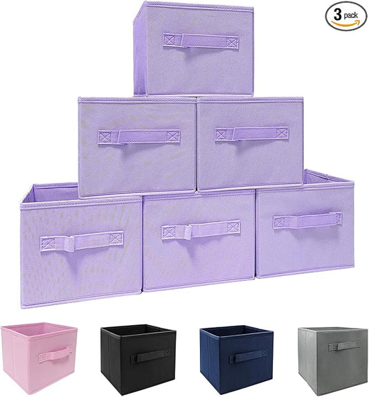 purple storage bins [6 Pack] 9.0"x7.5"x7.5",Mini Storage Box Fabirc Foldable Closet Toy Organizer Collapsible Cloth